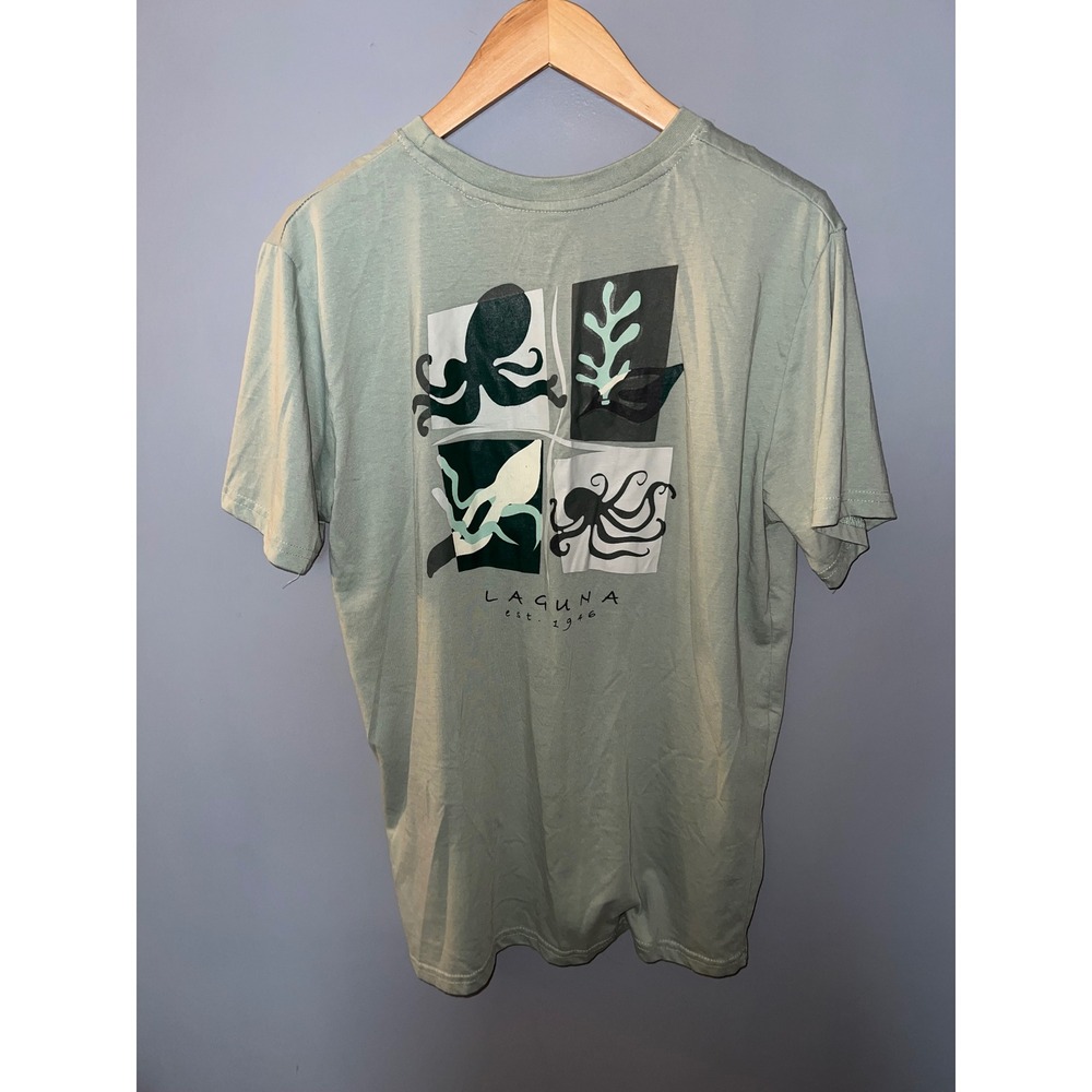 Laguna Mens Sage Green Octopus Graphic T-Shirt Surf Coastal Tee Large